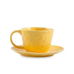 New Design Ceramic Tea Coffee Cup Set With Custom Logo Yellow Cup And Saucer For Home Cafe