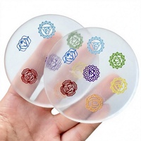 Plaque de Recharge Chakra en Sélénite, Disque Rond en Cristal, Sous-Verre en Pierre Précieuse Sculptée pour la Méditation et la Décoration Intérieure