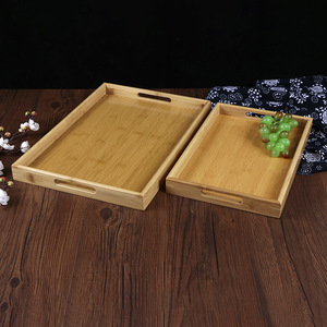 Bandeja de madera de bambú estilo japonés, rectangular, con doble asa, para servir en el hogar, hotel o restaurante. - Product Image 1