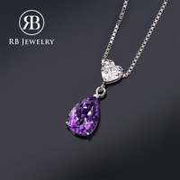 Collier en argent sterling 925 avec pendentif améthyste en forme de goutte d'eau pour femme - Style élégant, cadeau idéal pour les fêtes