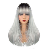 JAMBALAYA – perruque synthétique longue ombrée, lisse, couleur framboise latte, avec frange, pour femmes, Cosplay, naturelle, résistante à la chaleur