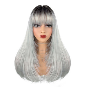 วิกผมสังเคราะห์แบบ<span class=keywords><strong>ยาว</strong></span>ไล่สี JAMBALAYA วิกผมตรงสีราสเบอร์รี่ลาเต้พร้อมหน้าม้าสำหรับผู้หญิงคอสเพลย์ธรรมชาติทนความร้อน - Product Image 2