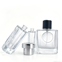 Flacon de parfum rectangulaire transparent le plus vendu, 50 ml, avec pompe pulvérisatrice, base épaisse carrée - LOGO personnalisable disponible