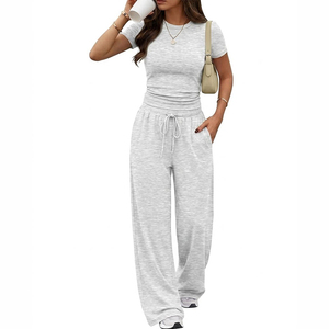 Trajes de Dos Piezas para <span class=keywords><strong>Mujer</strong></span>, <span class=keywords><strong>Tallas</strong></span> Grandes, Suaves y Cómodos, Corte Holgado, Pantalones Anchos a Juego, Tiempo de Entrega: 15 Días - Product Image 1