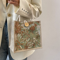 Sac fourre-tout en coton pour femme avec crochet et bouton, motif floral, style frais et doux, petite taille, hiver 2022, fabriqué en Chine