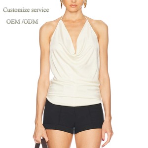 Débardeur dos nu <span class=keywords><strong>femme</strong></span> sans manches à enfiler style <span class=keywords><strong>col</strong></span> <span class=keywords><strong>bénitier</strong></span> 100% Viscose été Street Wear haut - Product Image 1