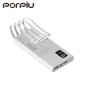 PORPIU Cargador portátil 10000mAh Banco de energía con 4 cables de carga Carga rápida Pantalla digital Material de PVC 20W Potencia de salida - Product Image 5
