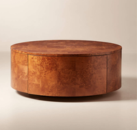 Table basse moderne en bois de burl, cylindrique, avec rangement, base flottante et placage parquet, pour salon et hôtel
