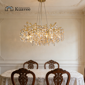 Luminaires décoratifs de plafond de style européen, lustres en cristal dorés de luxe personnalisés, accessoires en forme de branche, luminaire suspendu - Product Image 2