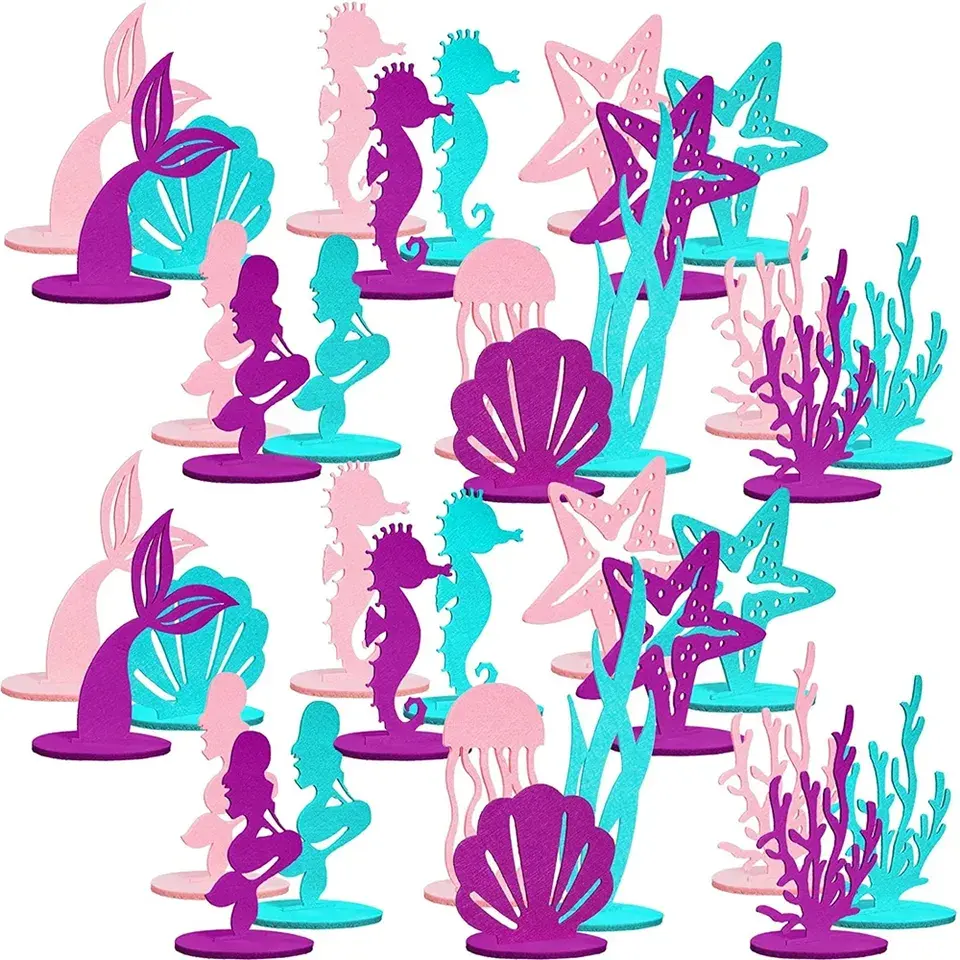 도매 인어 해양 테마 파티 용품 장식 해마 해초 산호 불가사리 펠트 테이블 장식