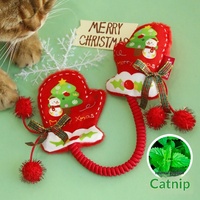Sarung Tangan Mainan Kunyah Catnip Poliester Natal, Boneka Plush untuk Anak Kucing, Alat Bantu Tumbuh Gigi, Hiburan Mandiri untuk Kucing