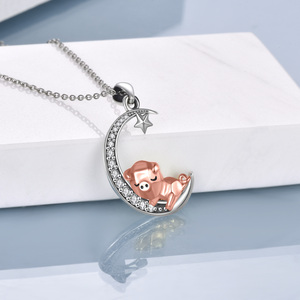 Nuevo diseño 925 plata esterlina dos tonos circón cúbico Luna con estrella cerdo colgante collar - Product Image 4