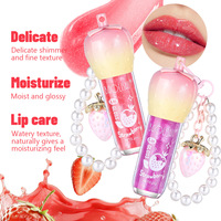 Huile à lèvres fruitée scintillante avec pendentif porte-clés en forme de fraise perlée, parfum fruité, gloss hydratant, soin quotidien des lèvres, maquillage