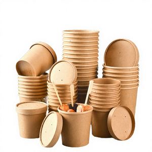 Contenant alimentaire jetable de qualité HY-SC modèle 8oz pour bébé, à emporter, en papier kraft simple paroi, recyclable, avec couvercle personnalisable pour salade - Product Image 2