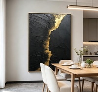 Peinture à l'huile abstraite texturée Or Noir sur toile, peinte à la main en impasto épais, Art mural de luxe pour Villa et Hôtel