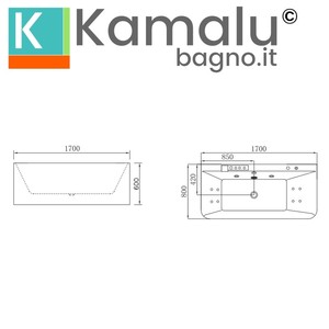 Kamalu-Bañera de hidromasaje blanca brillante, diseño rectangular elegante para apartamento, remojo interior, desbordamiento, material de piedra - Product Image 3