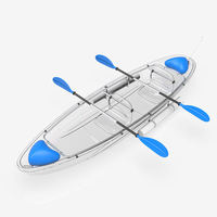 Kayak transparent en PC haute résistance, bateau transparent en PC pour deux adultes, résistant à l'eau salée, canoë flottant