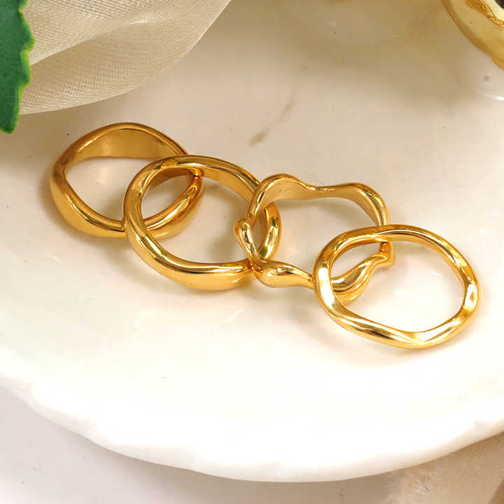 Fine Jewelry Rings Simple Design 18k Plated Jewelry Stacking Wave Ring Set Mini Stainless Rings for Women Girls Summer Jewelry