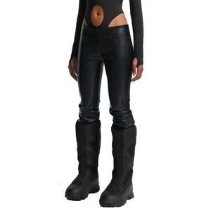 Sexy Leather Pants <b>Low</b> <b>Rise</b> <b>Flare</b> Leg Openning Black Stretch PU Pants for Women - Product Image 2