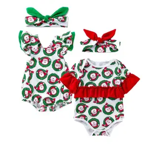 2023 New Year Costume Gift 0-24M Infant Girl Christmas Baby Soft Romper With headband CFPD-015