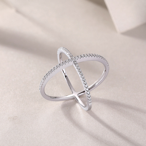 Zanlong 14032 plaqué <span class=keywords><strong>or</strong></span> <span class=keywords><strong>18</strong></span> <span class=keywords><strong>carats</strong></span> croix X plein diamant Moissanite bague en argent sterling 925 double Moissanite bague - Product Image 5