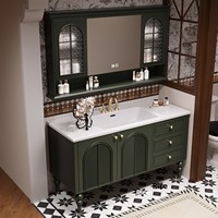 Ensemble de meubles de salle de bain en bois massif de style médiéval français, vasque autoportante, meuble-lavabo personnalisable, vasque en dalle de roche sans joint de fabrication chinoise