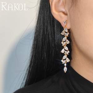 RAKOL EP5428 mujer elegante cristal brillante moda borla plata chapado en oro pendientes largos fiesta boda - Product Image 2