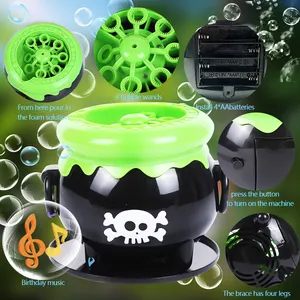Custom Green Skull Print Happy Birthday Music Cake Party Funny Electric Automatic Bubble Making Machine Bubble Blower Toys