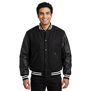 OEM Wool Body and Genuine Baseball Varsity <b>Jacket</b> Cowhide Leather Sleeves Black & <b>White</b> CollegeBaseballjacket for <b>men</b> - Product Image 1
