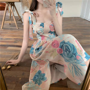 Vestido de Chifón con Estampado de Pintura al Óleo Retro Francés, Cuello Mandarín Elegante y Cintura Natural, Ideal para Vacaciones en la Playa de Sanya, Hainan - Product Image 2