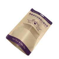 Pochette à fermeture éclair en papier kraft biodégradable imprimée sur mesure avec fenêtre et trou de suspension, sac d'emballage alimentaire pour noix, fruits secs, en-cas