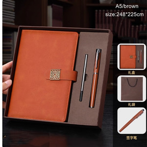 Juego de cuaderno de negocios de tapa dura de 100 páginas A5 personalizado, 100 hojas, cubierta de cuero PU, sillín, costura, hebilla de encuadernación, diario, bolígrafo, regalo - Product Image 2