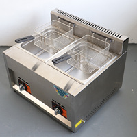 Friteuse professionnelle 6L à double cuve en acier inoxydable à gaz avec panier de friture pour frites, pommes de terre frites et poulet