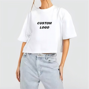 T-shirt da <span class=keywords><strong>Donna</strong></span> Sexy e Comoda in Cotone 100% da 230 Grammi, Taglio Corto e Ampio, <span class=keywords><strong>Mezza</strong></span> <span class=keywords><strong>Manica</strong></span>, Collo Aderente per l'Estate - Product Image 1