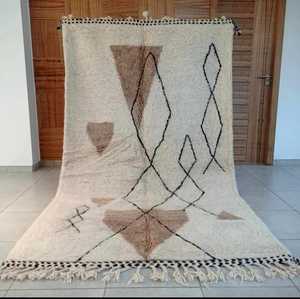 Beni Ourain fait à la main 5x8.5 ft tapis en laine berbère personnalisable Style marocain coton pour Camping pique-nique géométrique Boho Design - Product Image 2