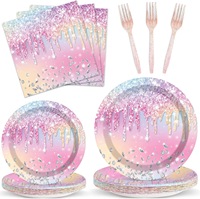Lumières magiques 4 pièces X 25 personnes arc-en-ciel dégradé Macaron diamant impression assiettes en papier jetables ensemble fête décoration fournitures