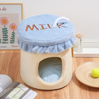 Nid pour chat en forme de tasse à lait, chaud en hiver, toute saison, fermé, en coton, maison pour chat, carton, lavable