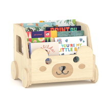 Étagère à livres roulante Little Bear, organisateur de livres en bois pour enfants avec roulettes, bibliothèque mobile pour enfants