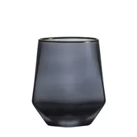 Gold Rim Wine Whiskey Diamond Frosted Black Hexagonal Water Glass Cup