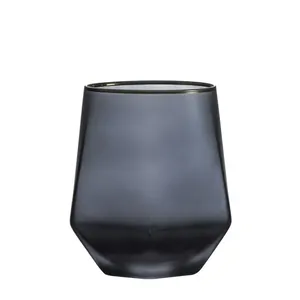Copa de cristal de agua hexagonal, borde dorado, vino, whisky, diamante, negro, esmerilado, venta al por mayor