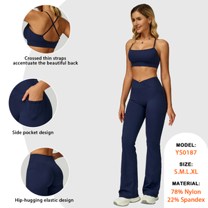 Conjunto Deportivo Femenino para <span class=keywords><strong>Gimnasio</strong></span>, Shorts de Cintura Alta con Corte en V, Leggings y Top Corto con Escote Cuadrado, Sujetador Deportivo, Camiseta sin Mangas para Entrenamiento y Yoga - Product Image 2