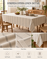 Nappe rectangulaire en coton et lin, style bohème et rustique, en toile de jute teinte en fil noir rayé, vente en gros
