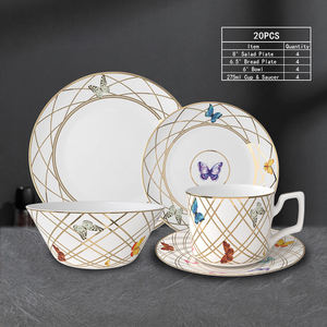 New Design Butterfly Gold Rim Ceramic Plate Bone China <b>Dinnerware</b> <b>Set</b> with Dessert & Bread Flat Plate 20/24 Pcs INS Style - Product Image 6