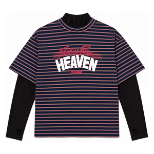 เสื้อยืดลายทางโอเวอร์ไซส์ผู้ชาย ลายกราฟิก Rock N Roll Heaven Forever สไตล์เลเยอร์สองชิ้น ขายส่งเสื้อผ้าสตรีทแวร์ - Product Image 3
