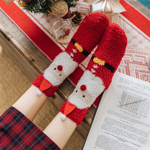 <span class=keywords><strong>Haute</strong></span> qualité chaussettes <span class=keywords><strong>de</strong></span> noël moelleux floue corail polaire femmes intérieur père noël arbre <span class=keywords><strong>de</strong></span> noël cerf mignon dessin animé vacances chaussettes - Product Image 5