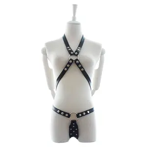 X-Cross cuir Bondage sangle de poitrine mâle et femelle sexe tonifiant accessoires culotte de chasteté une pièce serré body corps harnais