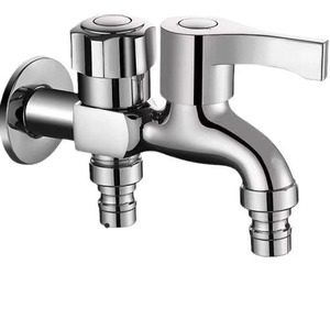 Grifo de agua doble montado en la pared, cromo, con válvula de cerámica, una entrada y dos salidas para lavadora - Product Image 1