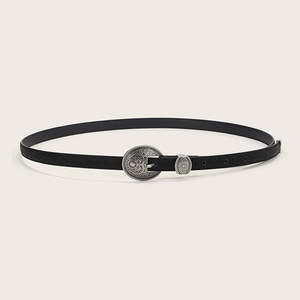 เข็มขัดหนังแท้สไตล์ตะวันตกแบบบาง รุ่นใหม่สำหรับผู้หญิง JULUN หัวเข็มขัดเงินโบราณแกะสลัก ดีไซน์ขอบตัด หนังเทียมลายหนังหมู ทันสมัยทุกสไตล์ - Product Image 5