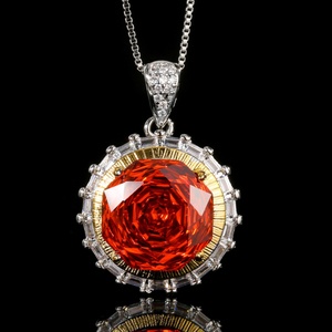 Vintage Fashion Eco-friendly Copper Cut 14-10MM Red Cubic Zirconia <b>Sunflower</b> Pendant Earrings <b>Rings</b> Set for Wedding/Party - Product Image 4