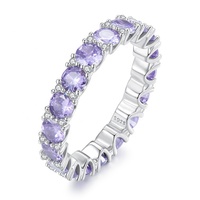 Luxe femmes améthyste gros argent 925 bague de Tennis princesse coupe délicate mariage pierre naturelle empilable bijoux de mode